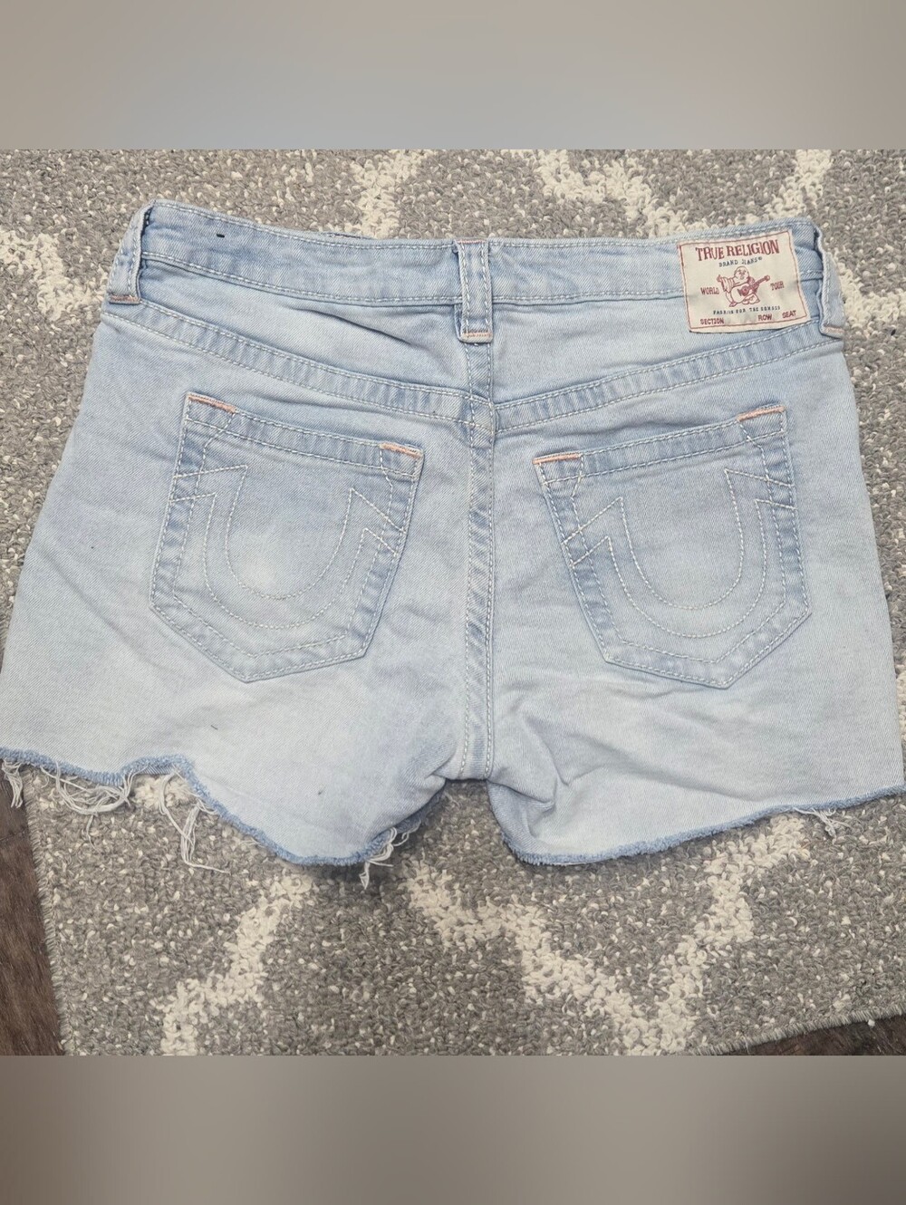 EUC - True Religion Light Blue Denim Cutoff Shorts with Raw Hem